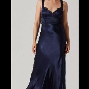 Aeris Satin Lace Trim Maxi Dress
